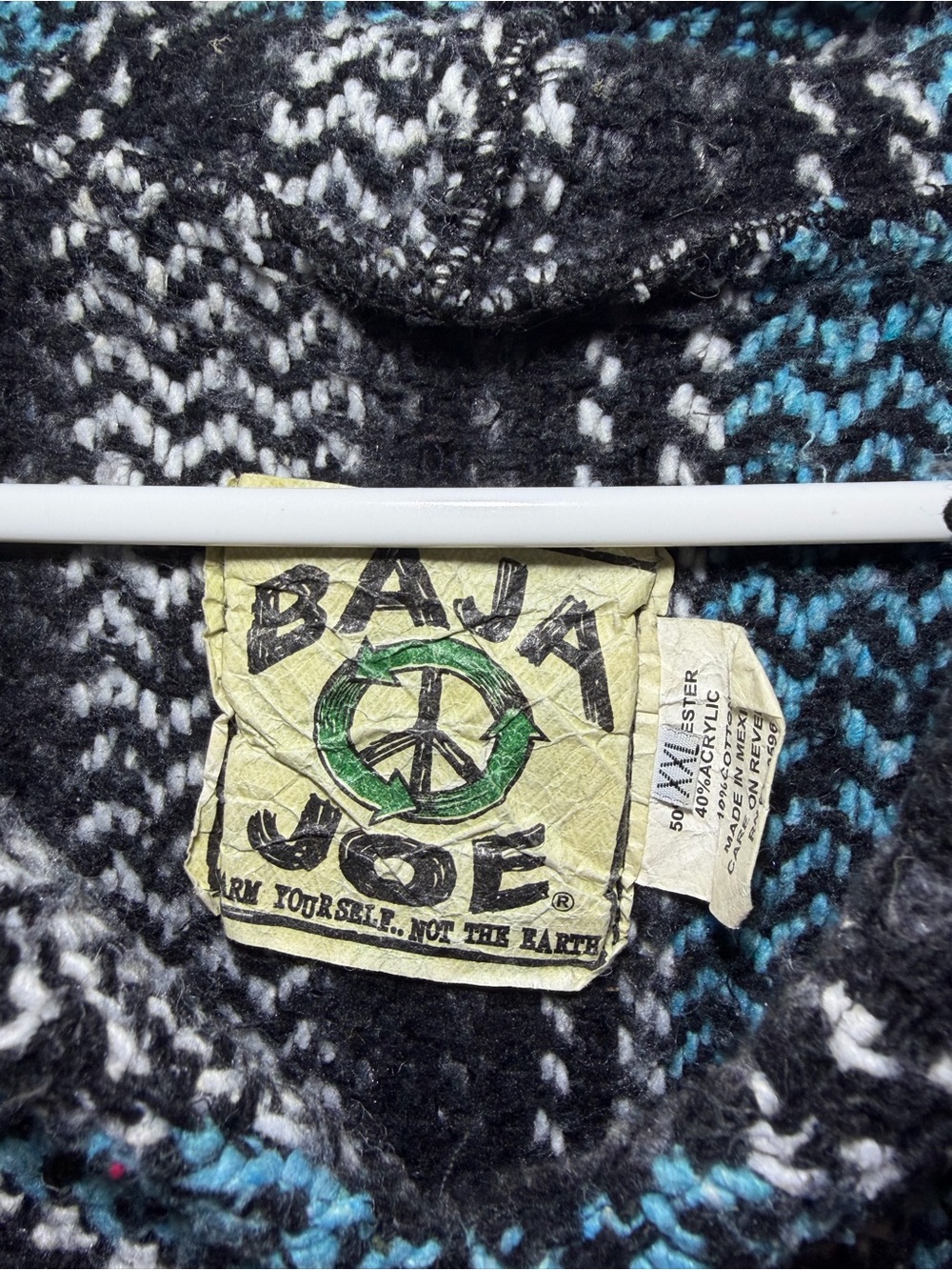 VINTAGE BAJA JOE Striped Hoodie Sweater - Teal, Black & White - Picture 2 of 4